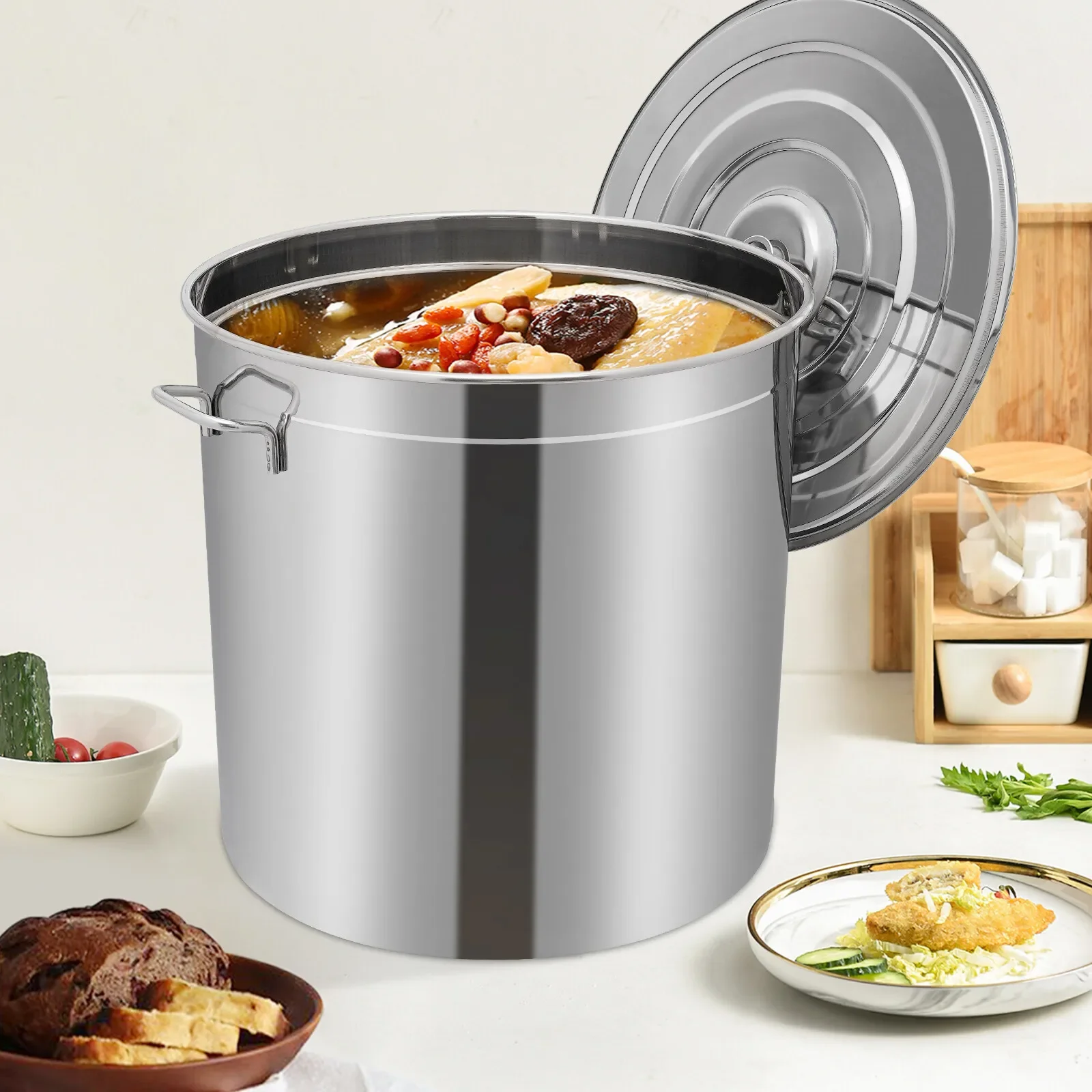 

50L/52.8Qt Stock Pot Stainless Steel Stock Pot Kitchen Cooking Pot w/ Basket