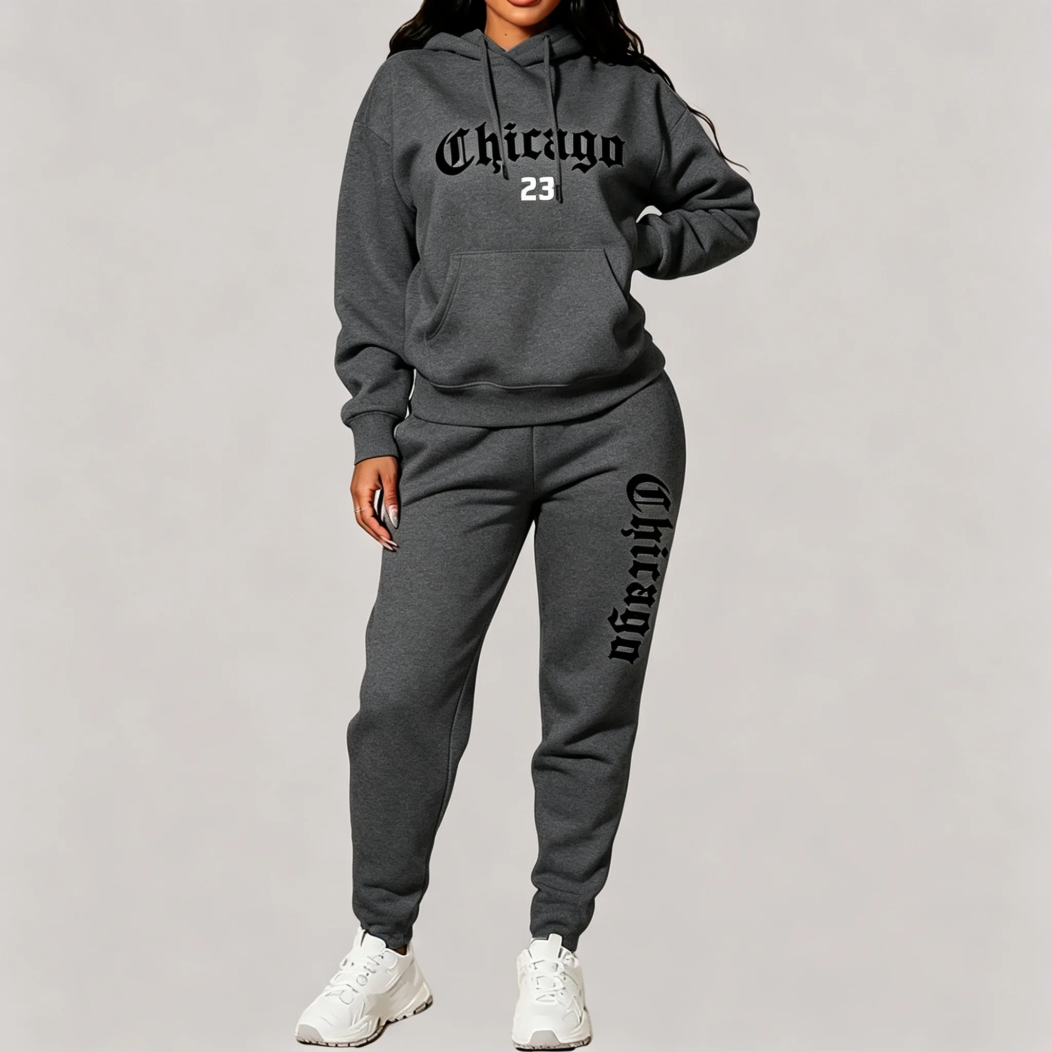Conjuntos de mujer, sudaderas con capucha y pantalones, ropa deportiva de dos piezas, estilo estético, chándal con estampado de letras y gráficos de Chicago, talla grande, chándal rosa.