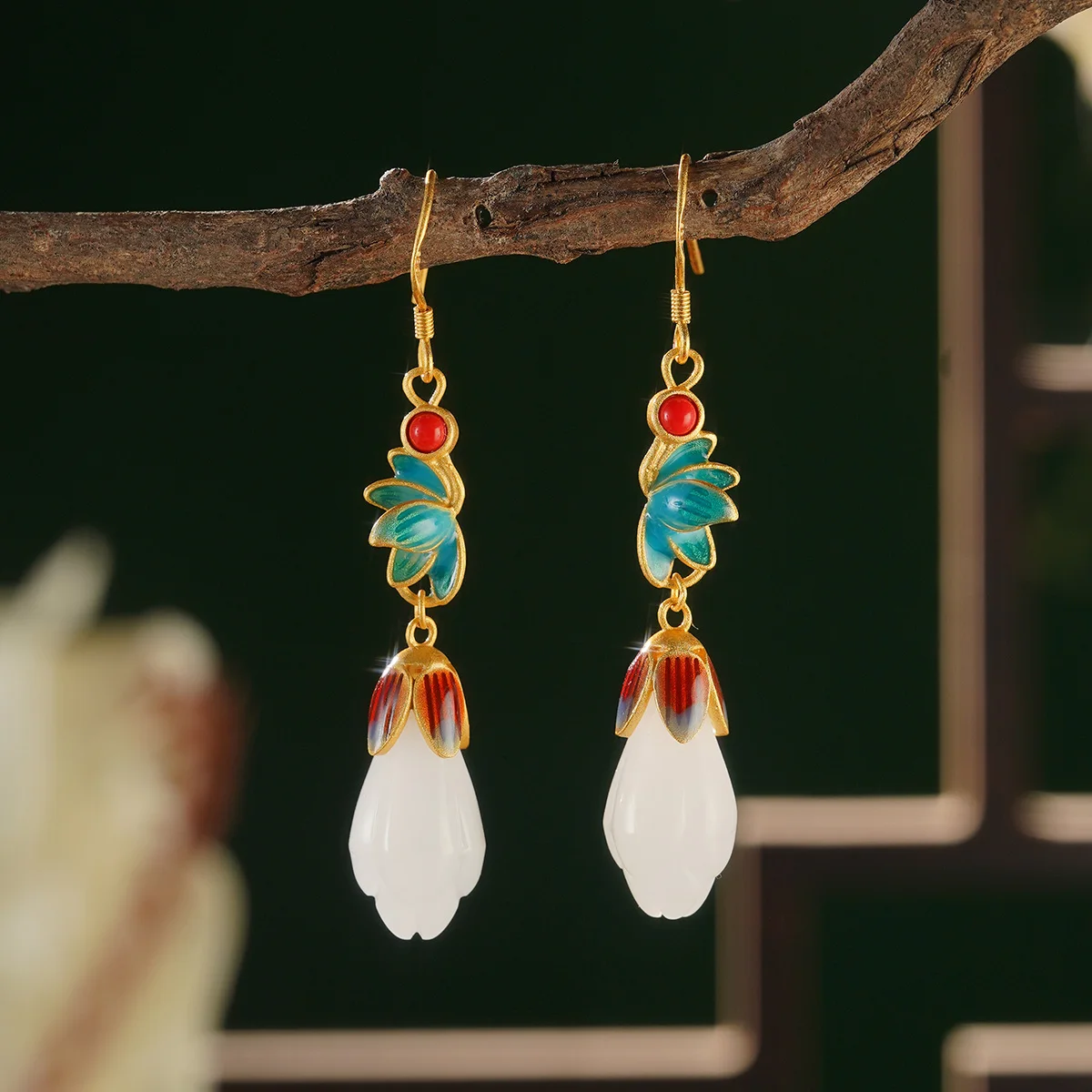 العرقية الصينية قلادة من اليشم أقراط للنساء الفاخرة التقليدية مهرجان مجوهرات الزفاف خمر سحر تصميم هدايا عيد الميلاد