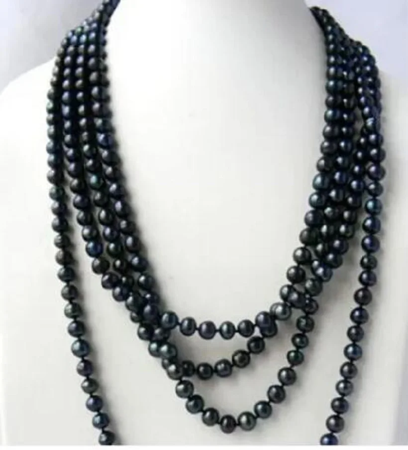 100 inch authentic aaa 8-9mm Nanhai black pearl necklace with 14K gold chain to make exquisite jewelry.