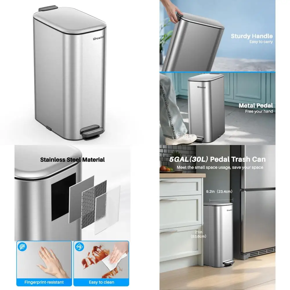 

Footstep Activated 8 Gallon Trash Can with Lid, 20 Liter Garbage Bin for Kitchen, Bathroom, Bedroom, Home Office Use