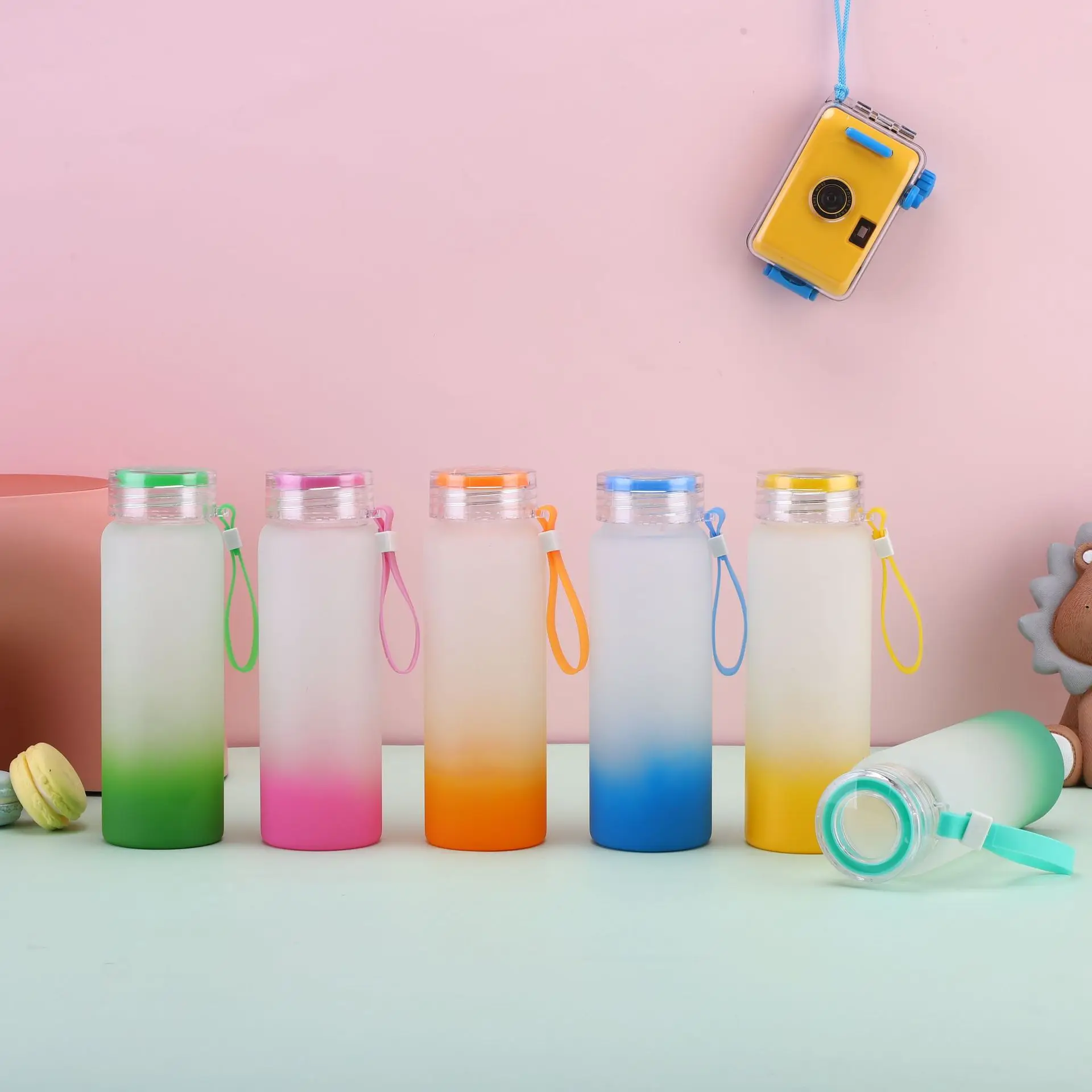 500ml Sublimate Glass Cup Colorful Frosted Mason Jar With Lid Coke Bottle Portable Rope Drinkware Outdoor Leak Proof Seal Mug