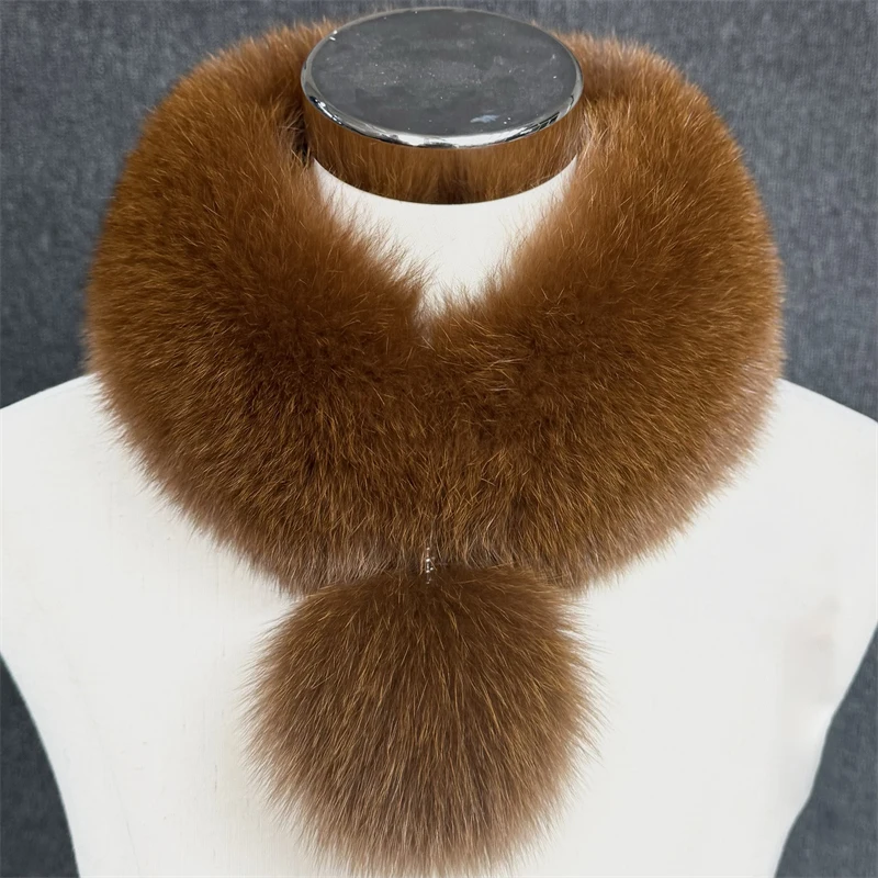 

Шарф из натурального лисьего меха для женщин, зимний воротник из натурального лисьего меха с помпоном, меховой шарф, роскошные женские теплые шарфы с кольцом на шею