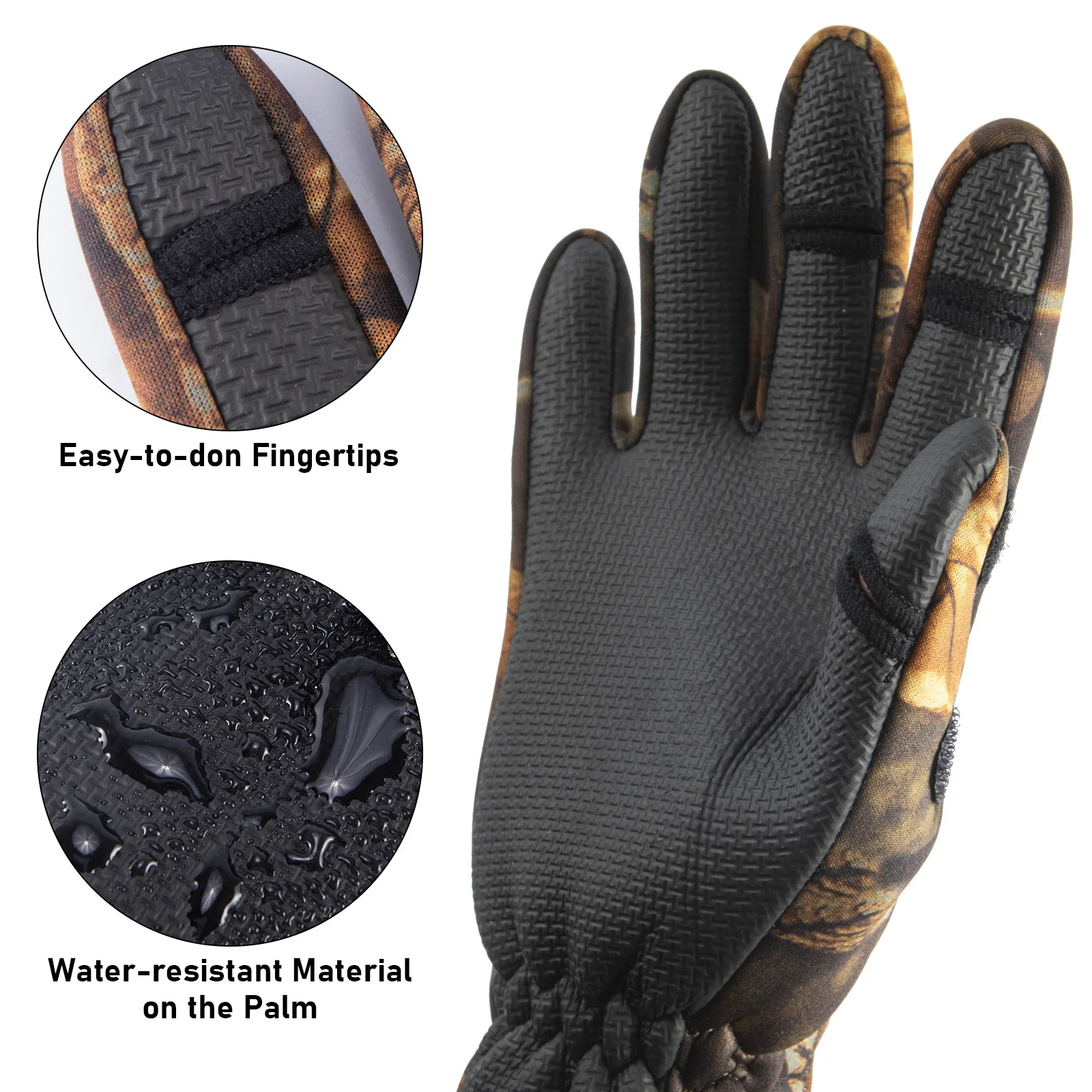 Fishing Gloves Winter for Man Saltwater Waterproof with 3 Fingerless Camouflage Anti-Slip Breathable Warm Gloves Fishing Cycling