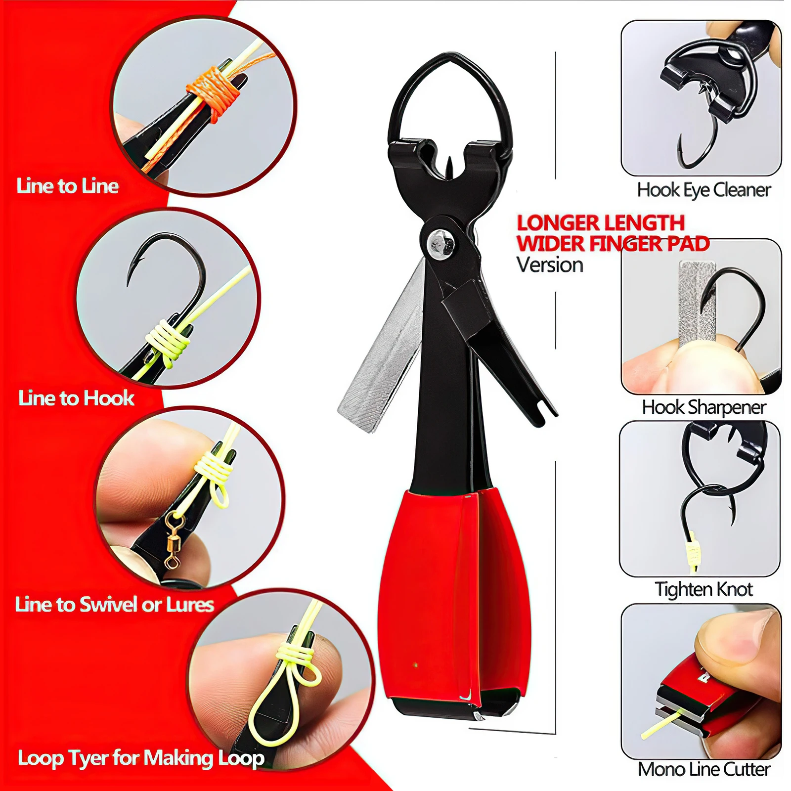 

4-in-1 Quick Fishing Knot Tying Tool Line Clipper Hook Sharpener Eye Cleaner Multifunctional Tackle Fast Rigging Knot Tightening