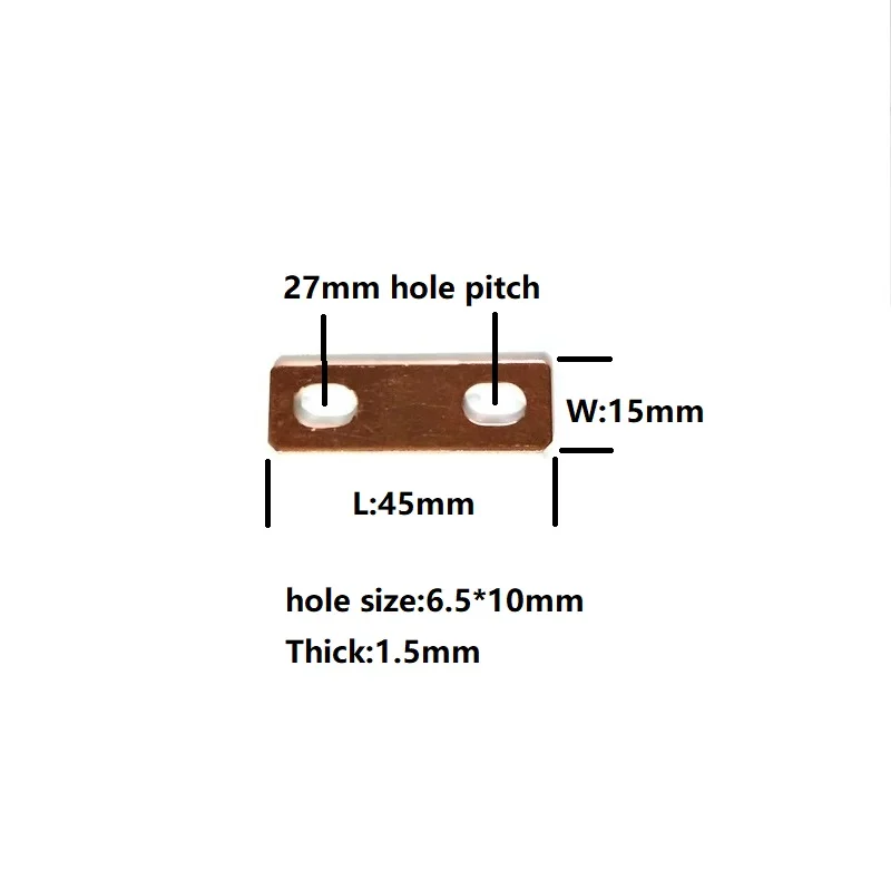 4pcs Copper Bus Bars Battery 27mm Hole Central Pitch Clip Strap Connector Contact M6 Hole Size For LiFePO4 Lithium Cells