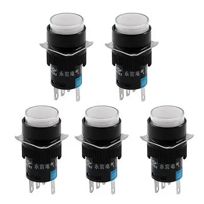 

AC 220V White Light 5P Momentary Panel Mount Round Push Button Switch