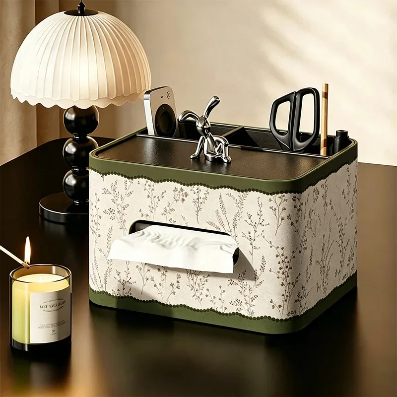 Multifunctional Tissue Box Desk Organizer with Phone Holder Remote Control Storage for Living Room