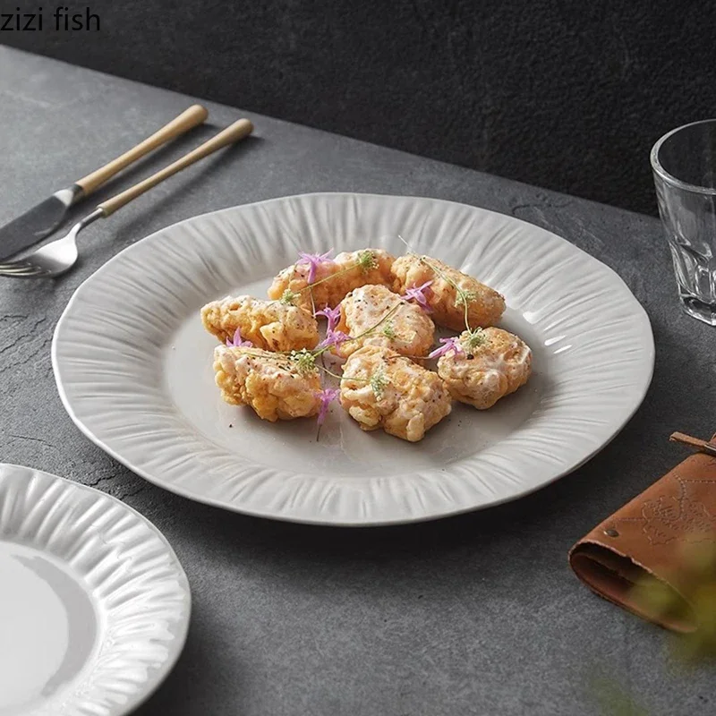 

Керамическая тарелка для стейка с креативной текстурой, тарелка для макаронных изделий, тарелка для салата, десертные тарелки, столовая посуда для ресторана