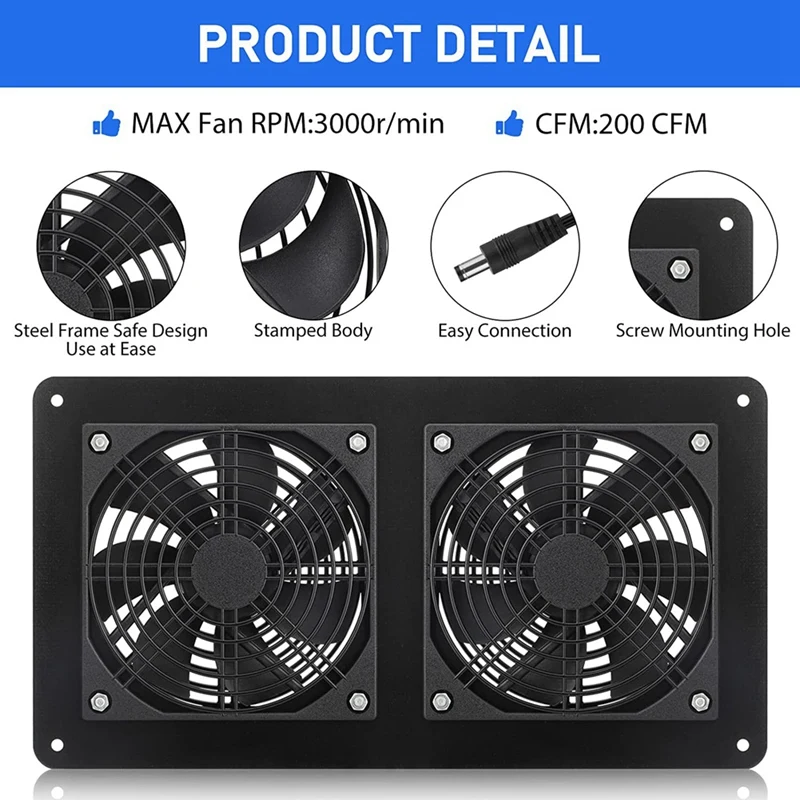 Solar Panel Fans Kit, 10W DC 12V Solar Panel Powered Dual Fan With 6.56Ft/2M Cable, For Chicken Coops, Shed, Dog House