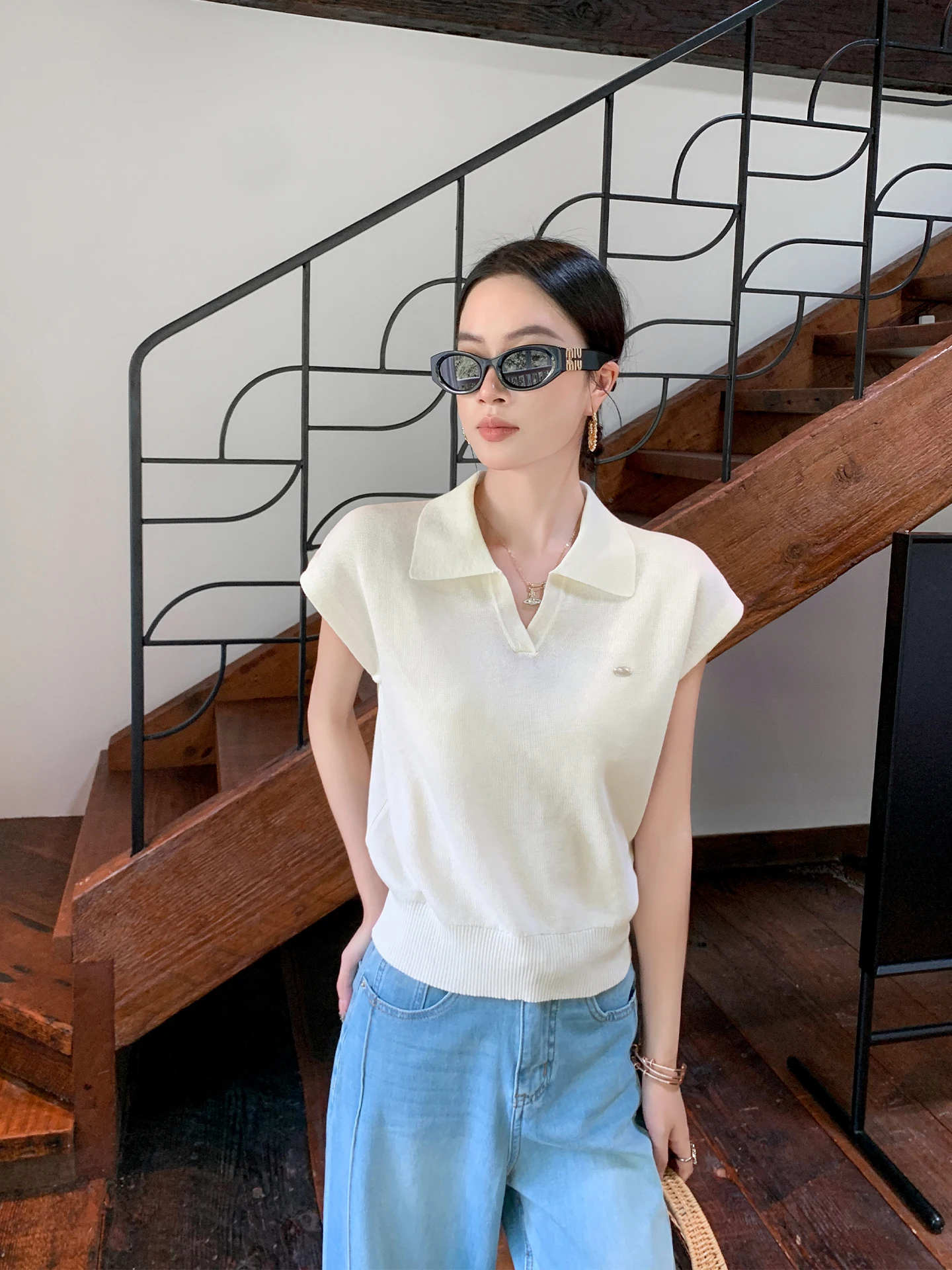 

Binguo Women's Casual irt Knitted Netie Beige Versatile Summer New Sle Comfortable Loose Fit Faionable Knitwear