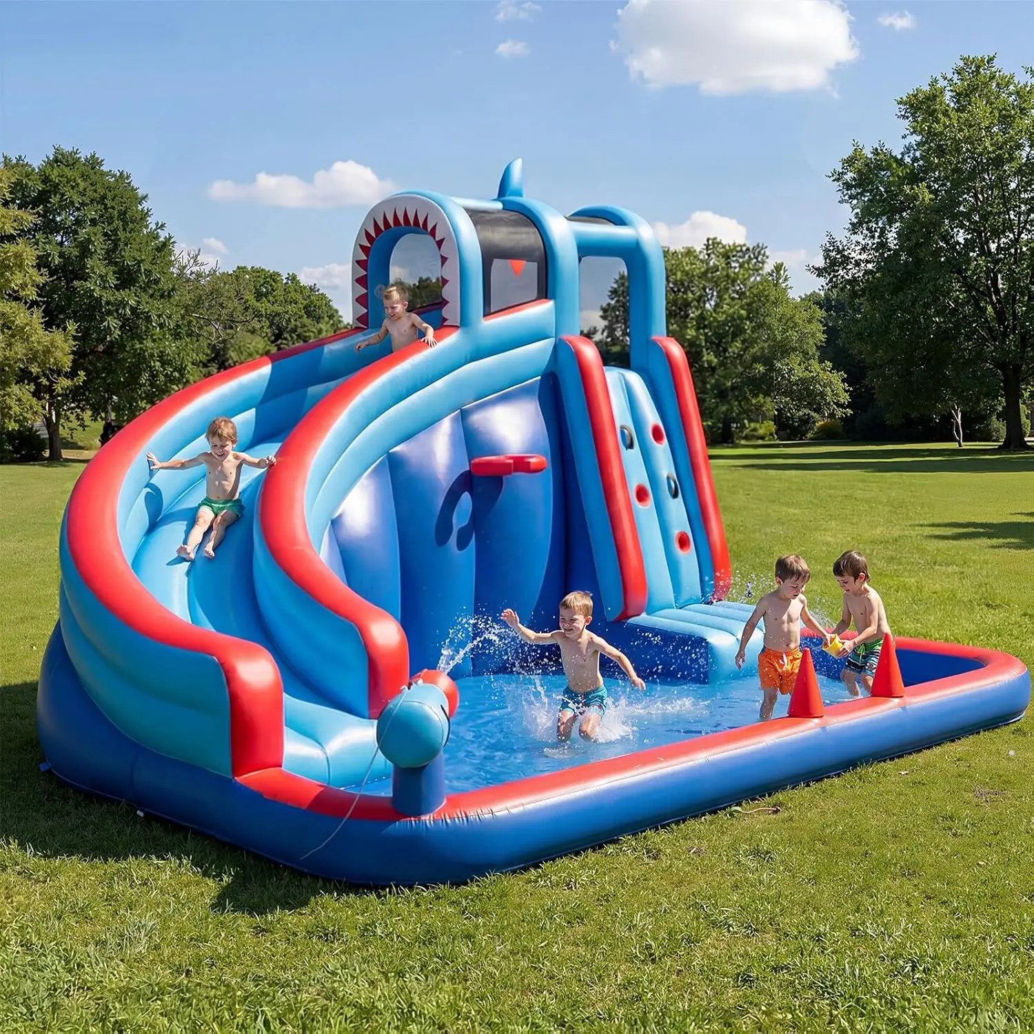 

Inflatable Water Slide Bounce House for Kids with 450W Blower, Indoor & Outdoor Water Park Jumping Castle, Backyard Water Slide Fun for Children