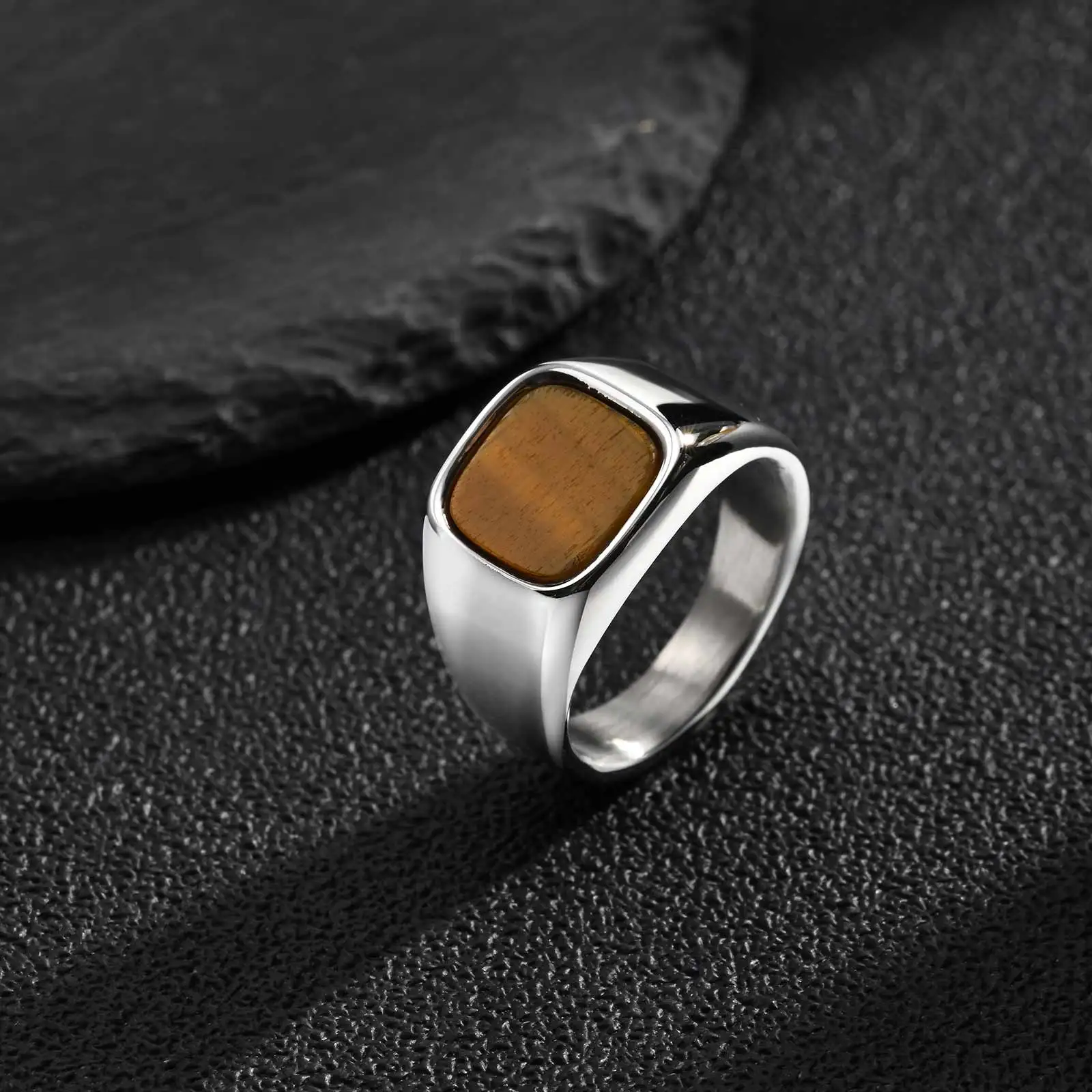 Vnox Herren-Siegelring aus Edelstahl, Fingerring mit natürlichem Tigerauge-Stein, Vintage-Statement-Schmuck, Geschenk für Freund, Vater – Detail 5