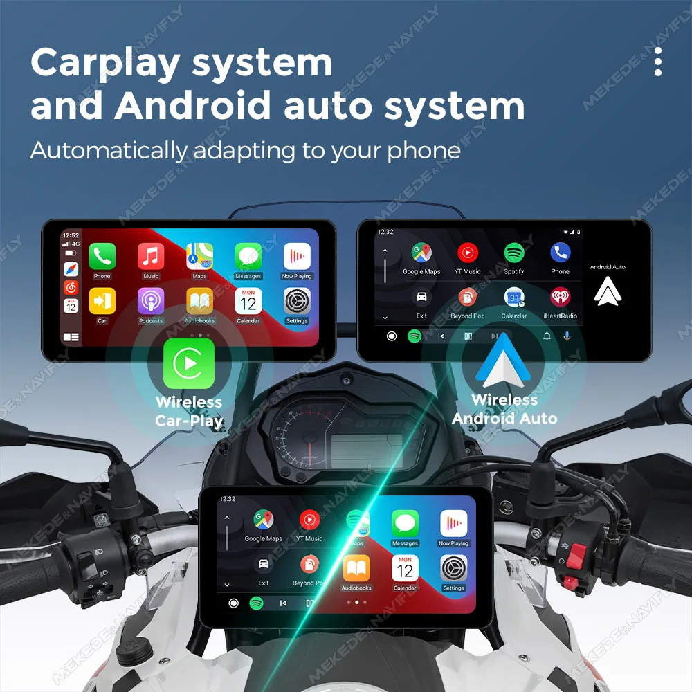 Mekede شاشة IPS مقاس 6.3 بوصة  دراجة نارية محمولة للملاحة نظام تحديد المواقع اللاسلكي Carplay أندرويد السيارات دعم IPX7 مقاوم للماء