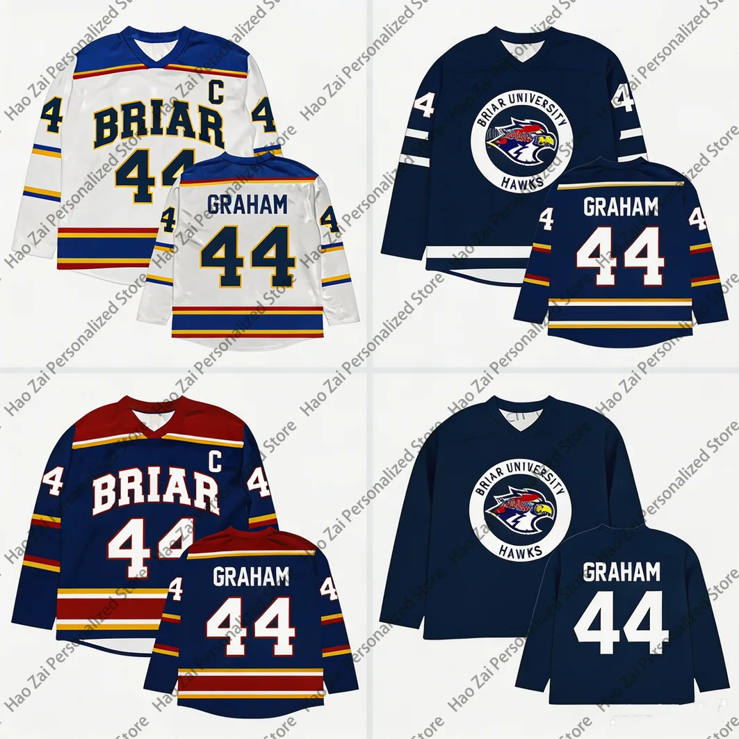 Away | University of Blair | Hockey Jerseys / Graham 44 22 | Di Laurentiis 66 | Tucker 46 | Unisex Long-Sleeve V-Neck T-Shirt