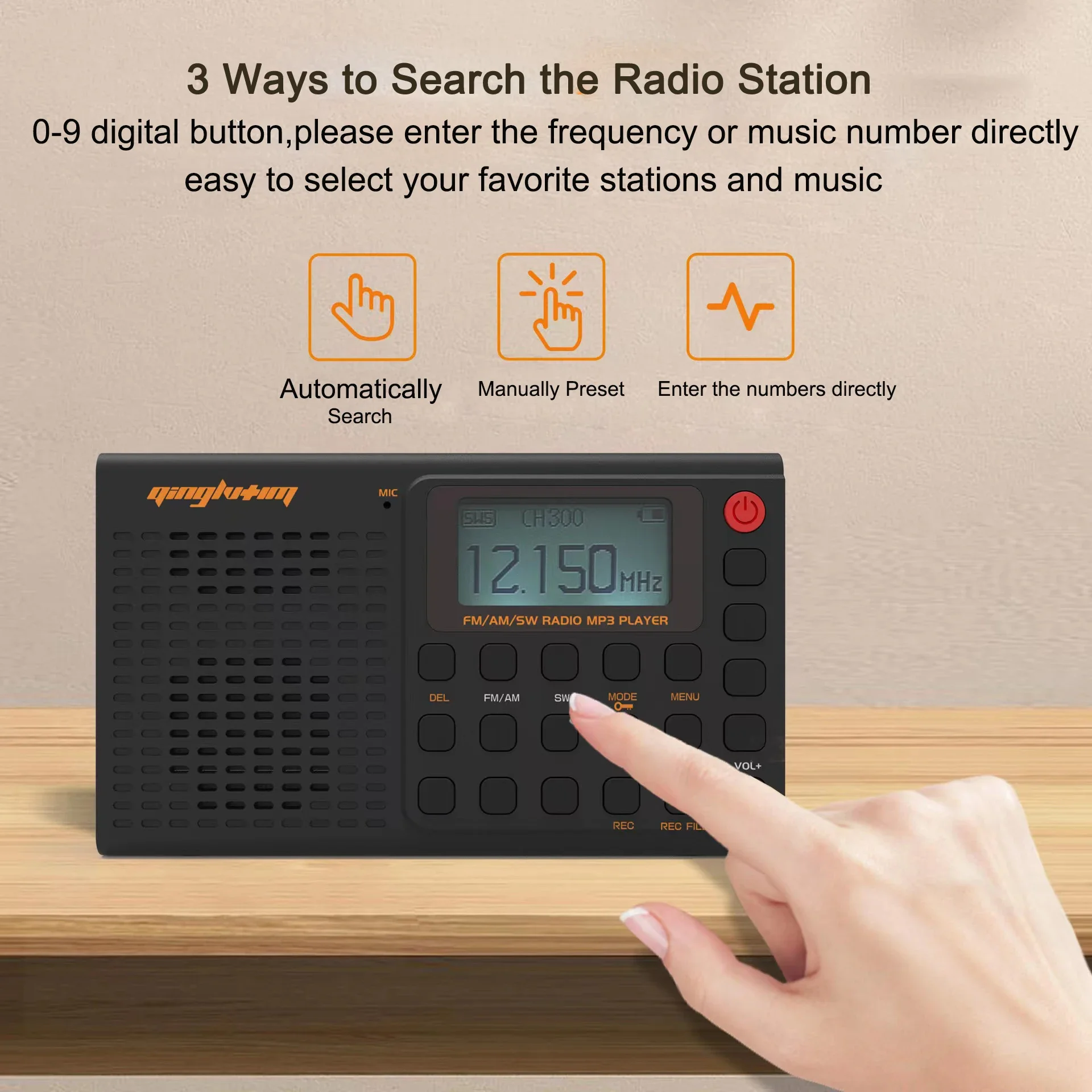 Portable Radio FM AM SW BT Pocket USB MP3 Speaker Digital REC Recorder Support TF Card Bluetooth Radio Receiver 64-108 MHz Radio