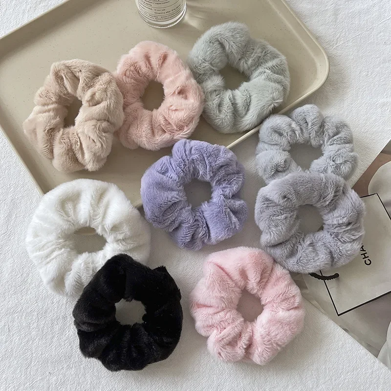 Winter Ponytail Ties Solid Color Scrunchie for Women Girl Plush Cute Rabbit Elastic Rubber Bands Headwear Chouchou Cheveux Femme