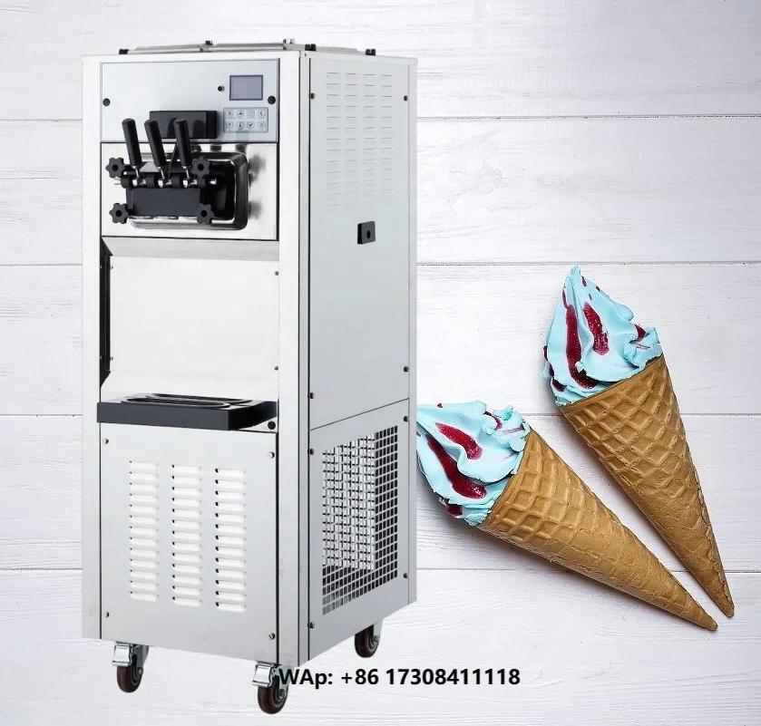 Commercial 3 Head Soft Ice Cream Machine Food Snack Soft Ice Cream Machine Independent Compressor with Fresh Preservation