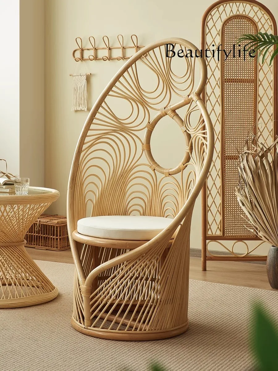 Peacock chair designer single chair balcony home leisure high back rattan chair natural rattan outdoor