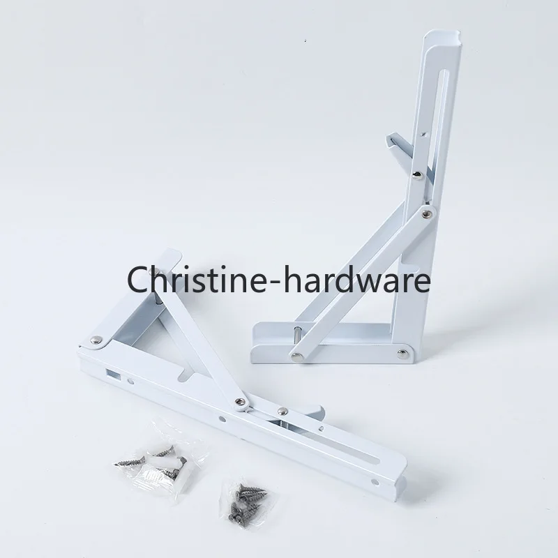 White 6 Inch Folding Shelf Brackets Metal Collapsible Wall-Mounted Brackets Space-Saving DIY Foldable Shelf for Table Work Bench