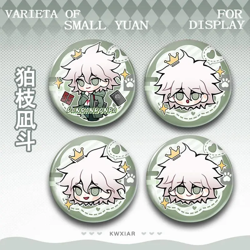 4Pcs Dangan Ronpa Komaeda Nagito Metal Badge Bags Brooch Pin Serie Cosplay Reflect light Decoration 58mm Badge Gift