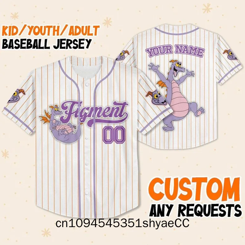 

Custom Disney Figment Little Spark Simple Stripe, Custom Kids, Youth, Adult Disney Baseball Jersey Sports Outfits Cute Gifts For