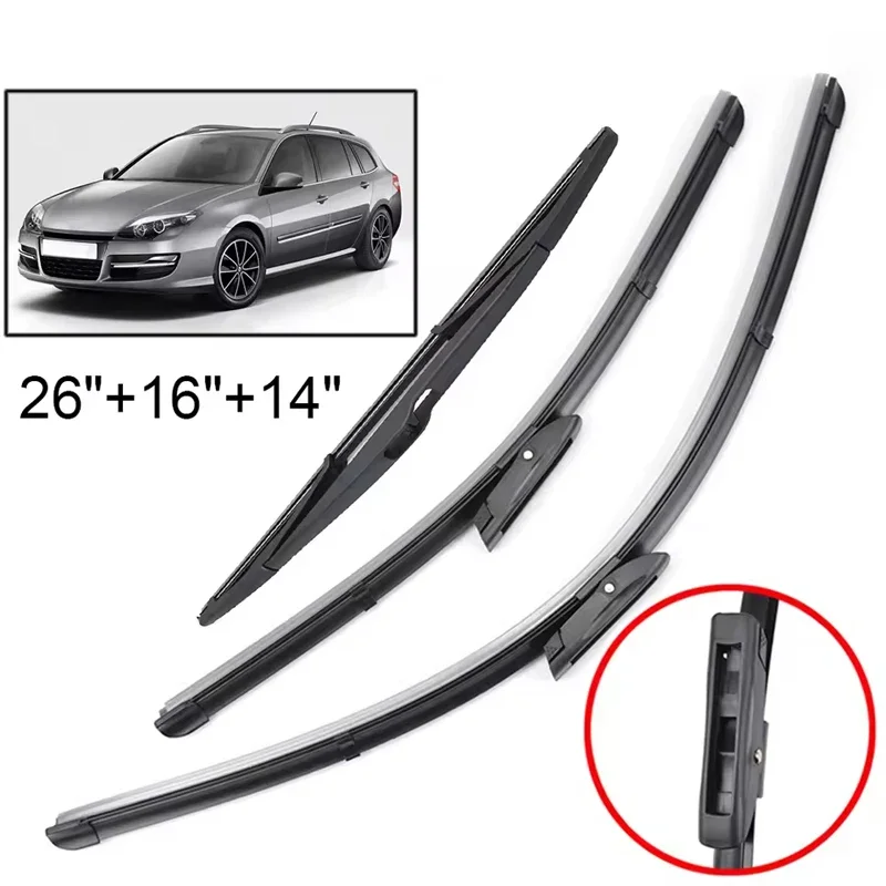 

Wiper Front & Rear Wiper Blades Set For Renault Laguna 3 Grandtourer 2007 - 2015 Windshield Windscreen Window 26"16"14"