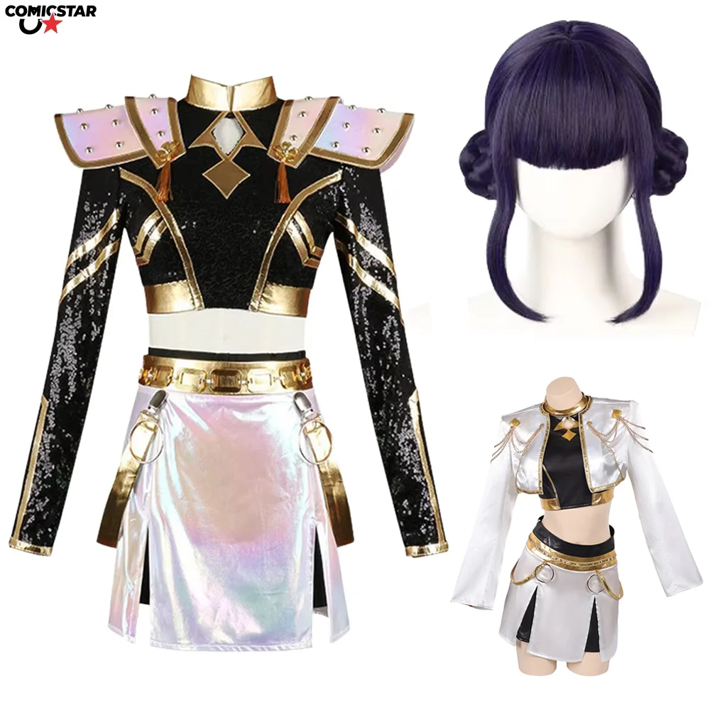 

Kpop Devil Hunters Huntrix Girls Zoey Косплей Черное Золото Костюм Белый Костюм Фиолетовый Парик Оружие Опора Женщина Ролевая Игра Хэллоуин