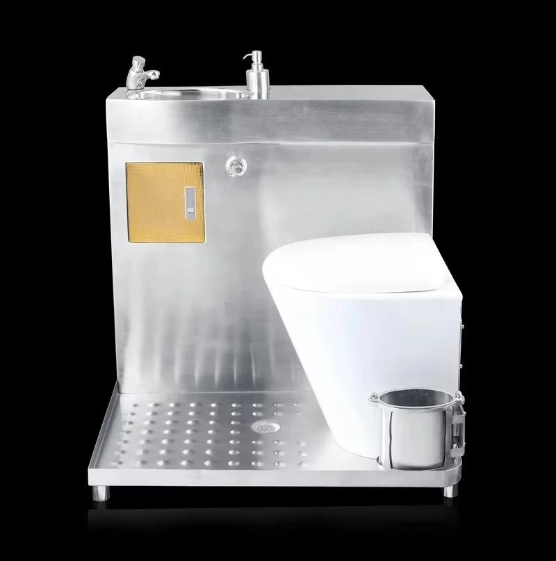 One‑Piece Stainless Steel RV Toilet, Western‑Type Toilet Bowl With Sink For Motorhome, Bus And Camper Van Sanitation Replacement view 2