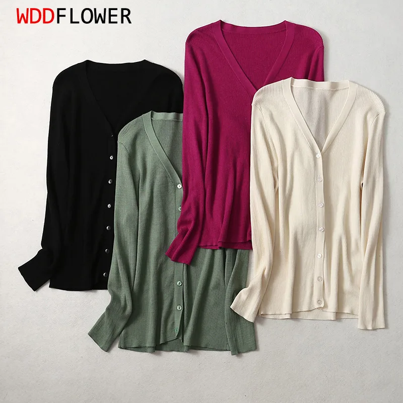 

Women Natural Mulberry Silk Blend V Neck Buttons down Long Sleeve Sweater Cardigan Top Shirt LY019