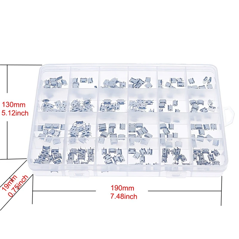 240PCS 24 types of Micro USB female box, Android charging tail plug, Micro USB interface