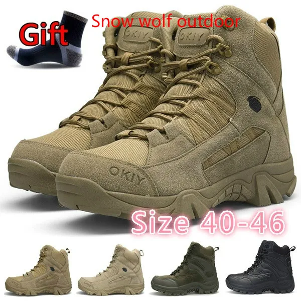 2022 safety shoes  Men\'s Military Tactical Boots Waterproof Hiking Combat Boots Army Side Zip work shoes 40-46