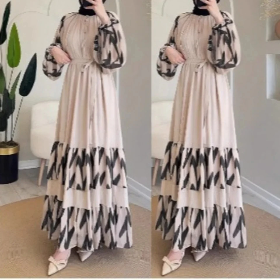 

Women's Striped Long Dress Fashion Belt 2025 Summer New Full Sleeve Elegant Maxi Dresses