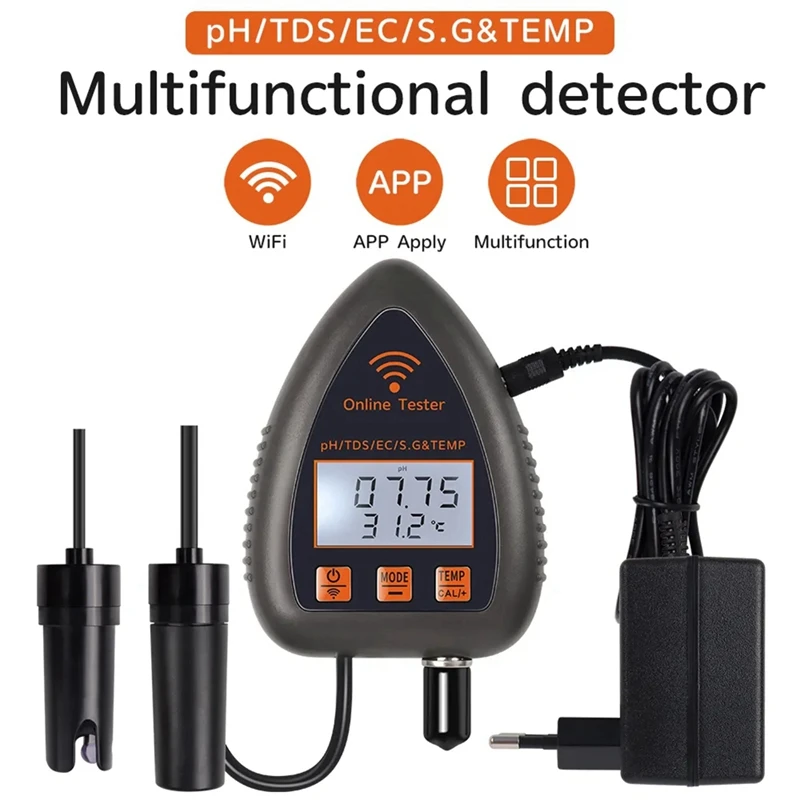 FULL-Tuya Wifi 5In1 Water Quality Tester Online Monitor TDS EC S.G Salinity Temperature Test Meter Pool PH Meter EU Plug