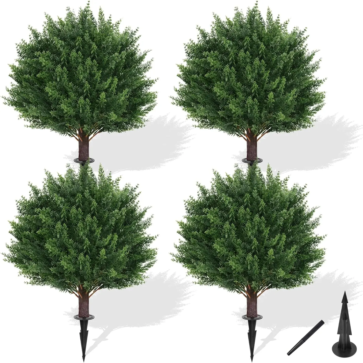 

Set of 4 Artificial Cypress Topiary Trees with Ground Spikes, UV Resistant Fake Evergreen Shrubs for Indoor and Outdoor Planters