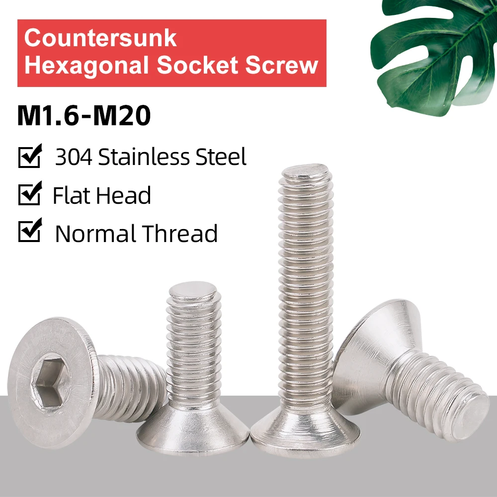 

Hexagon Socket Countersunk Head Screw M2 M2.5 M3 M4 M5 M6 M8 M10 M12 M14 M16 M18 M20 Flat Head Bolts 304 Stainless Steel DIN7991