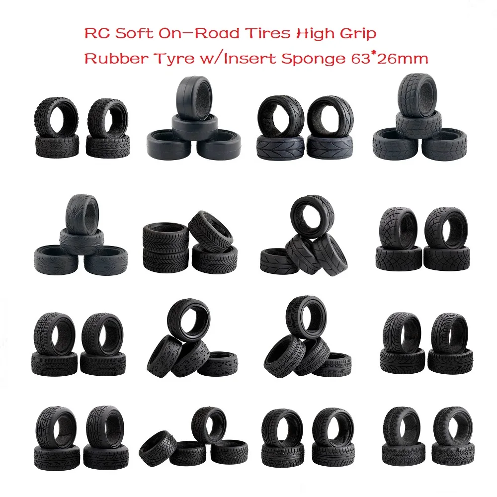 RC Soft On-Road Tire High Grip Rubber Tyre w/Insert Sponge 63*26mm For 1/10 HSP HPI Tamiya Sakura Touring Racing Car Spare Part