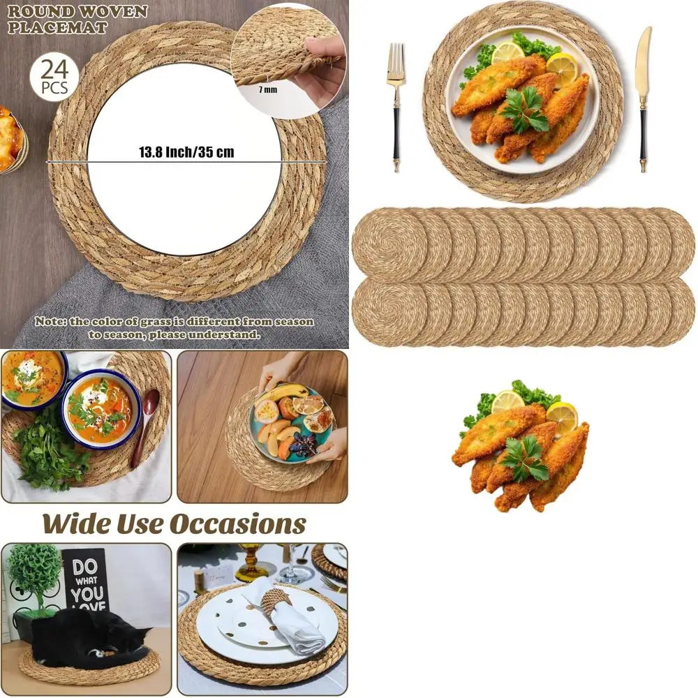 

Natural 13.8 Boho Bulrush Woven Placemats Set of 24 for Farmhouse Dining Tables