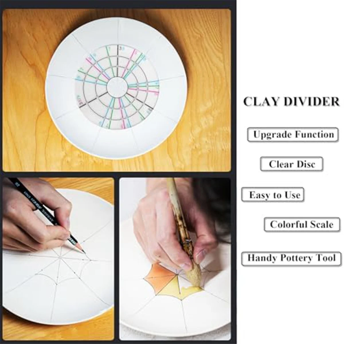 Pottery Clay Divider Tools Equal Circle Protractor Rotary Disc Ceramic Pottery Trimmer Tool for Potters Clay Artists B