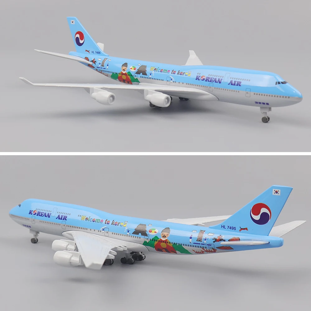 Modelo de avión de Metal de 20cm, réplica de Material de aleación de Corea B747 con adorno de tren de aterrizaje, juguetes para niños, regalo de cumpleaños, 1:400