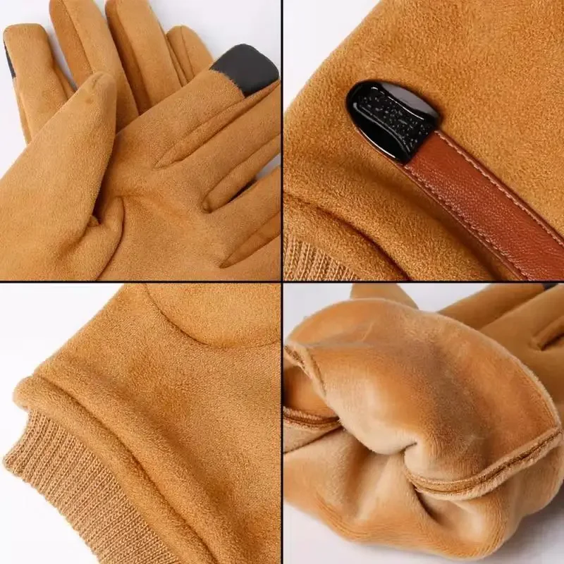 GOURS-guantes de invierno para hombre, manoplas cálidas con pantalla táctil, mezcla de cuero de gamuza, puños de muñeca de punto, novedad, GSM060