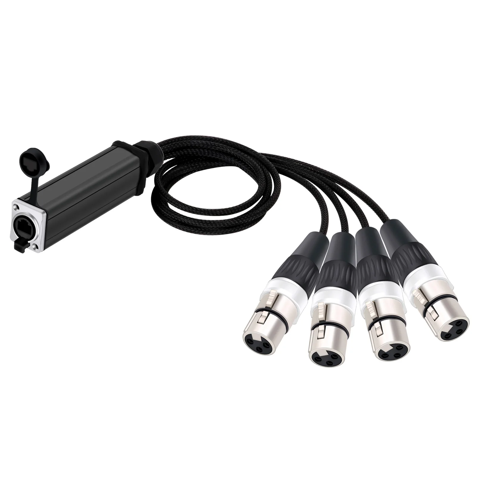 RJ45 Female CAT5 to 4 Channel XLR 3Pins Multi Network Breakout Audio Adapter Signal Extender Cable for Stage Recording Studio