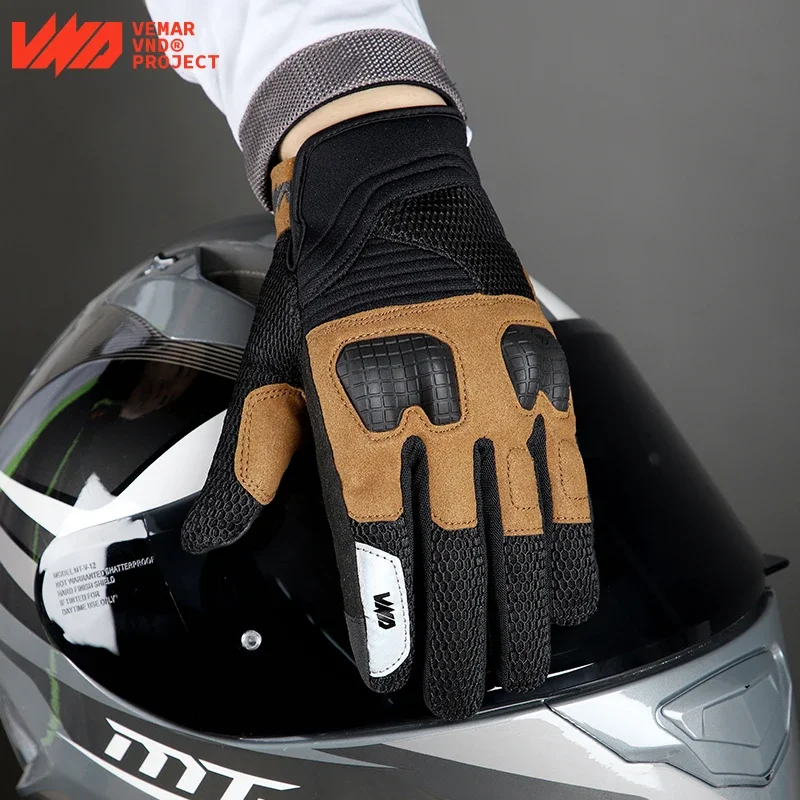 

VND Durable Touch Screen Full-finger Gloves Men Motorcycle Riding Gloves Women Summer Mesh Breathable Rider Gloves