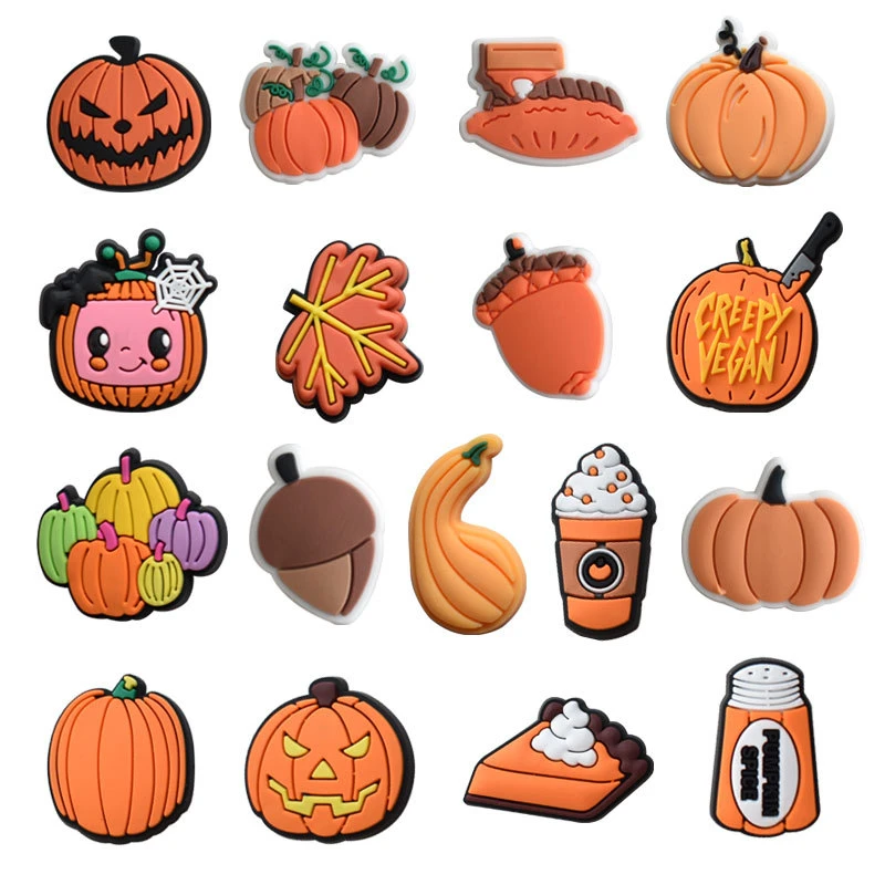 

Miniso Fall Pumpkin Turkey Shoe Charms 17Pcs Halloween Accessories For Adult Slippers Pvc Material Women Men Festival Party Gift