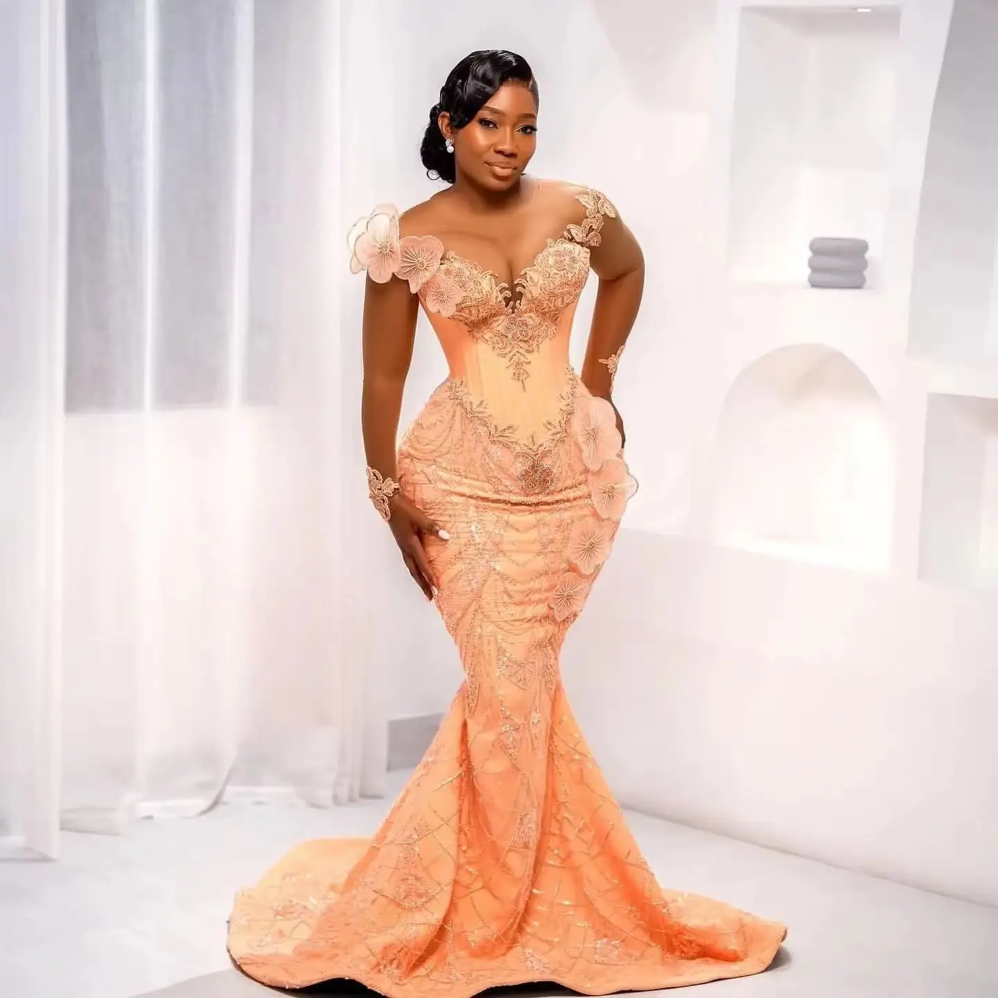 

Красивое платье для выпускного вечера с персивом и русалкой, кружевное платье для выпускного вечера с цветами из бисера, вечернее официальное вечернее платье для второго приема, дня рождения, помолвки