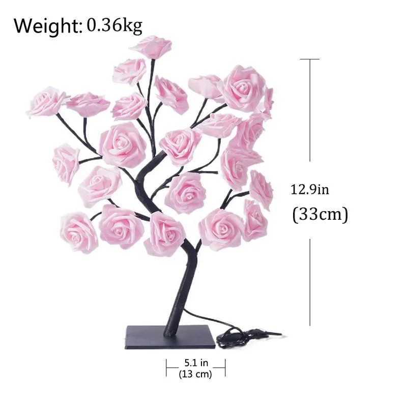 Rose Flower Tree Lights 24LED USB Battery Table Lamp Fairy Night Light Home Party Christmas Wedding Bedroom Decoration Gift