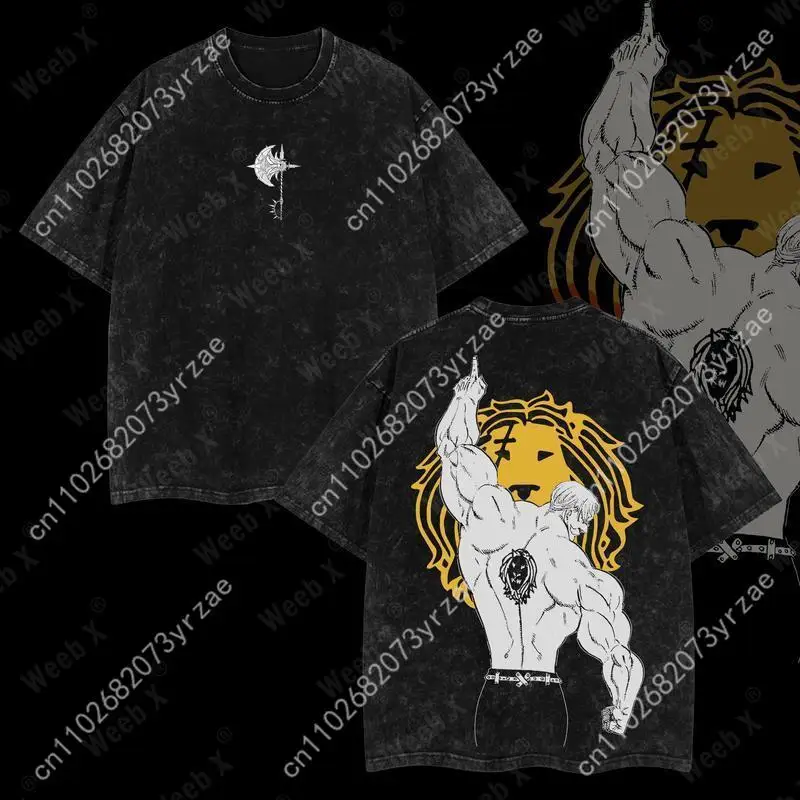 Escanor X The Seven Deadly Sins Retro Tshirt Man Woman High Quality Cotton Short Sleeves Fashion T-shirt Soft Breathable Tops
