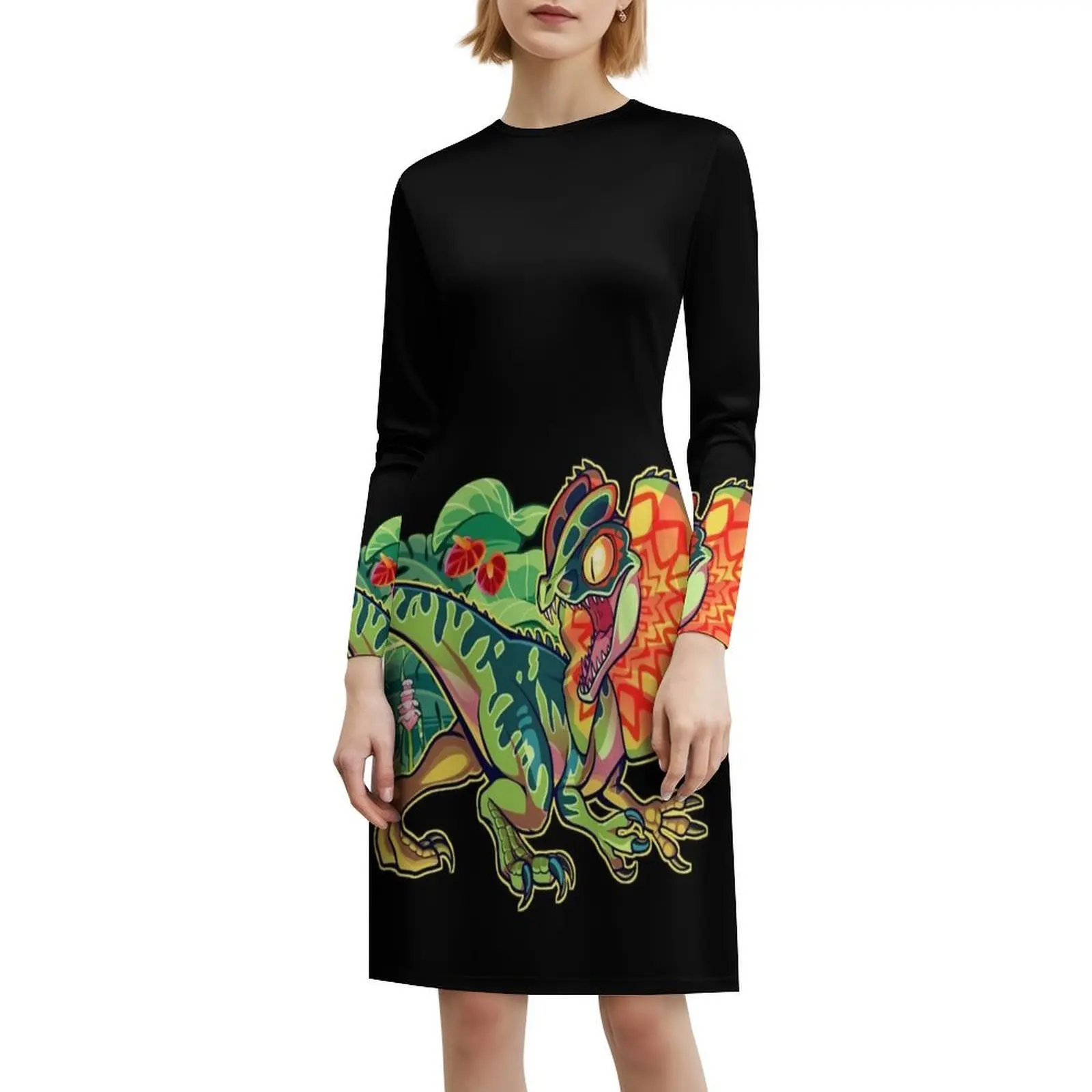 Dilophosaurus فستان بفتحة عنق على شكل قلب فستان أنيق للحفلات الصيفية للنساء Dilophosaurus ديناصور الديناصورات دينو أنثى #6