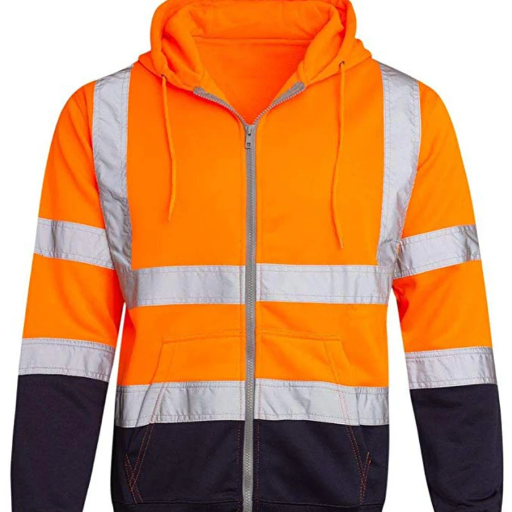 Labor Protection Jacket, Reflective Strip Hooded Sweatshirt, Sanitation Work Clothes, Fleece Color Matching Zipper Sweatshirt