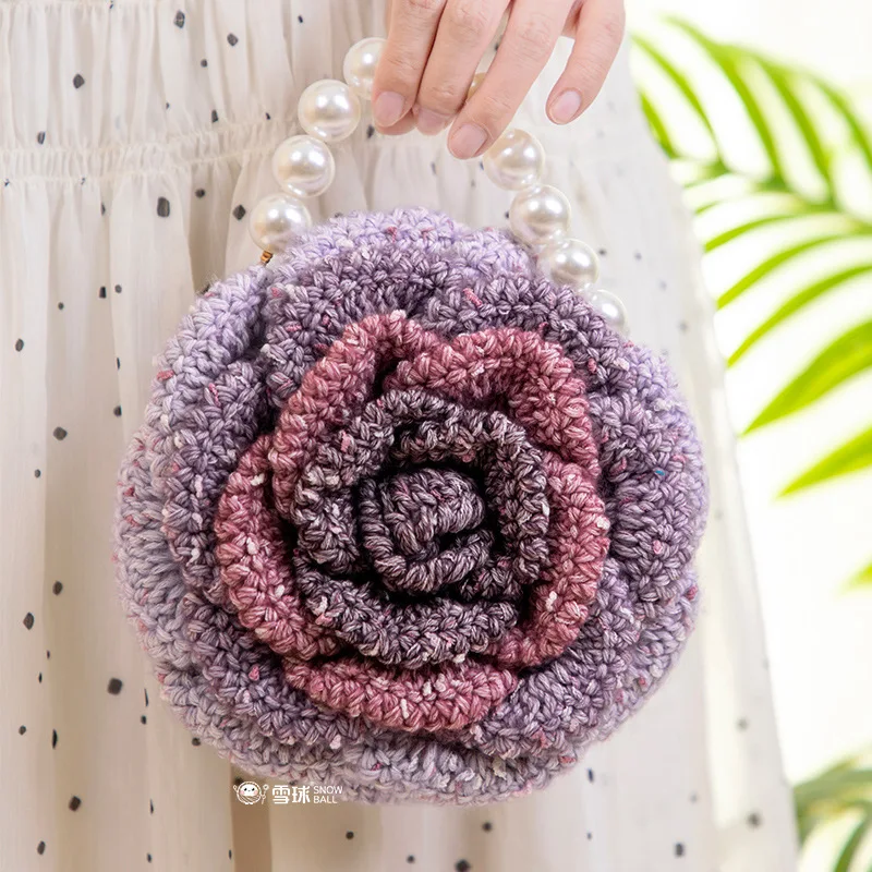 {حزمة المواد} محفظة كاميليا للعملات المعدنية، كرة الثلج DIY النسيج اليدوي فقط لحقيبة المعصم المزدحمة على شكل زهرة، محبوكة محلية الصنع #3